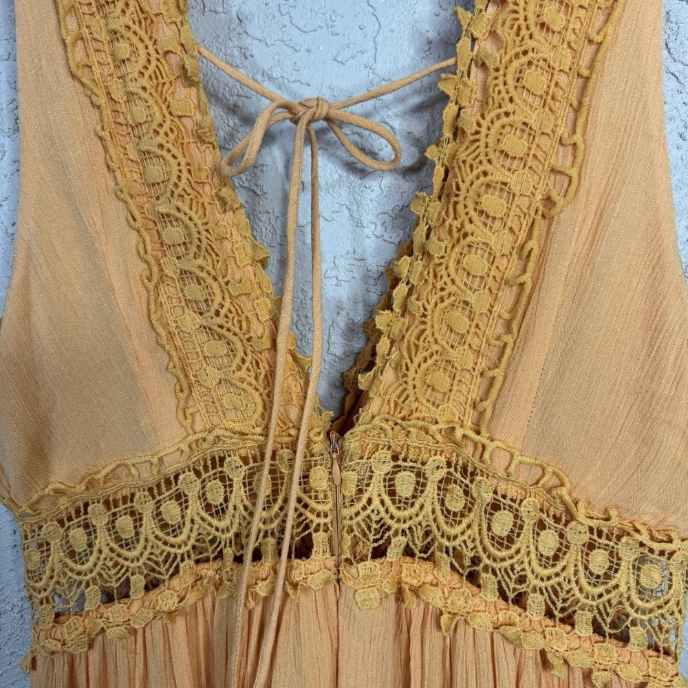 Rue 21 Boho Maxi Dress Womens S Babydoll Flowy Crochet LaceTiered Beach Festival - Picture 4 of 11